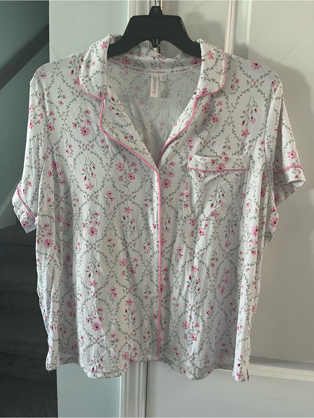JOYSPUN Women's Pajama Set - Button Down - Floral Print - Pink - Size 2x